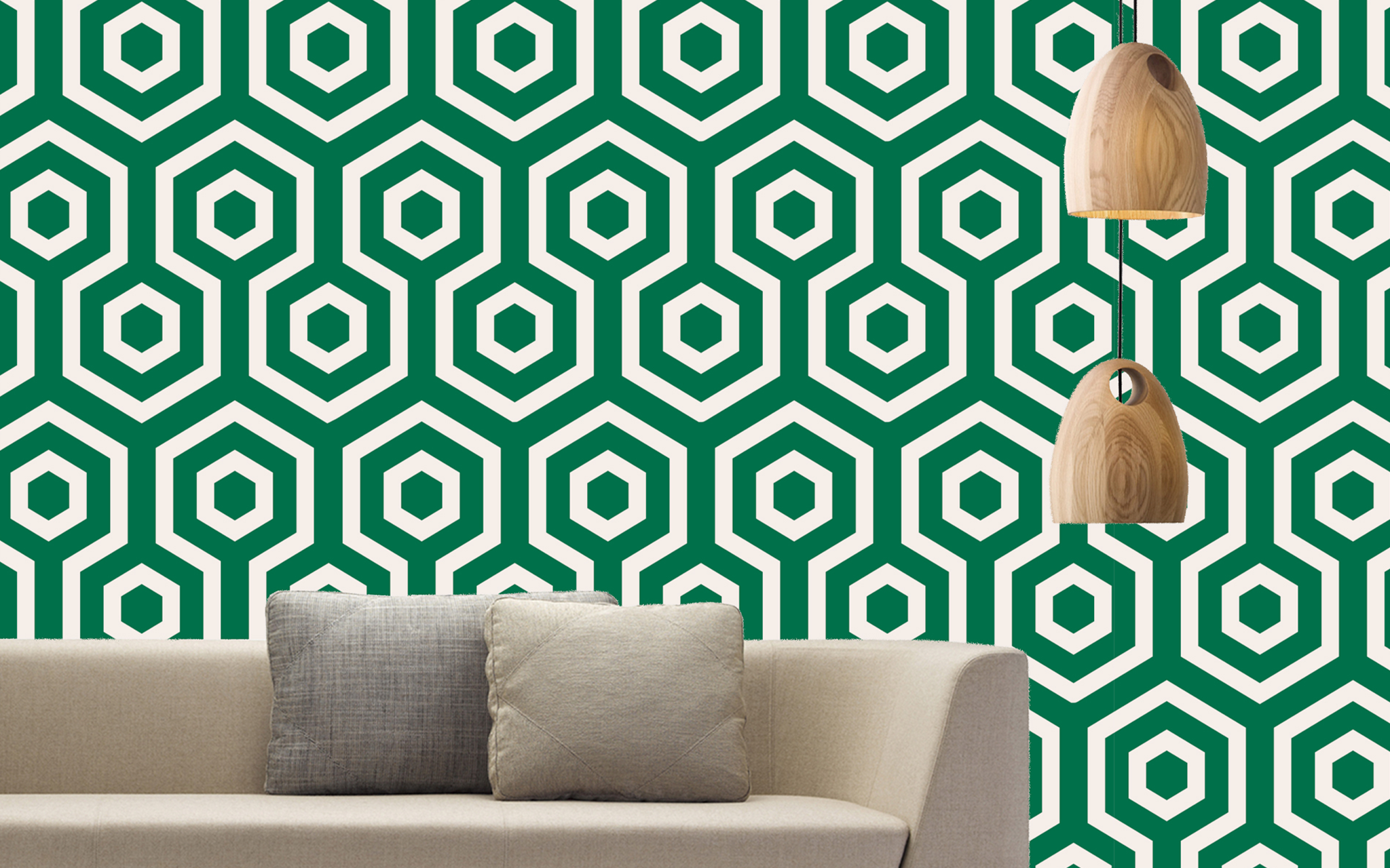 Green Hexagonal Pattern White BG Seamless