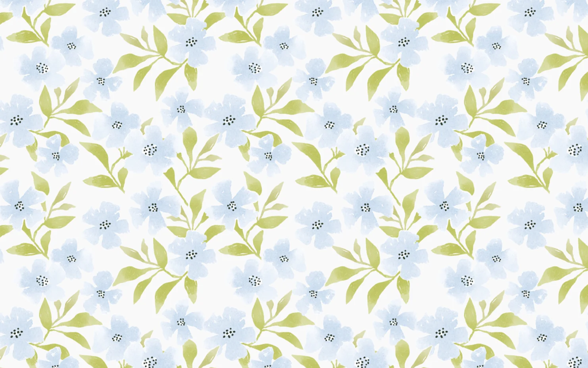 Green and Blue Leaves Pattern White BG Seamless