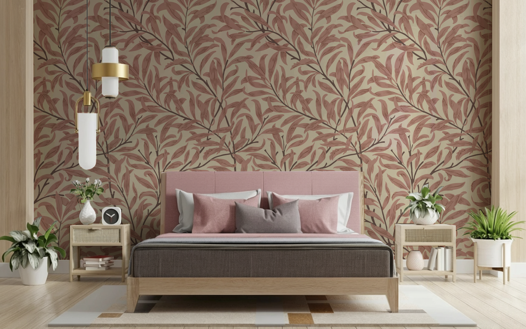 Long Stemmed Brown Leaves Pattern Cream BG Seamless