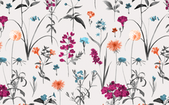 Magenta and Orange Flowers Light Gray BG Seamless