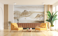 Man Sailing a Boat Through Gold Waves
