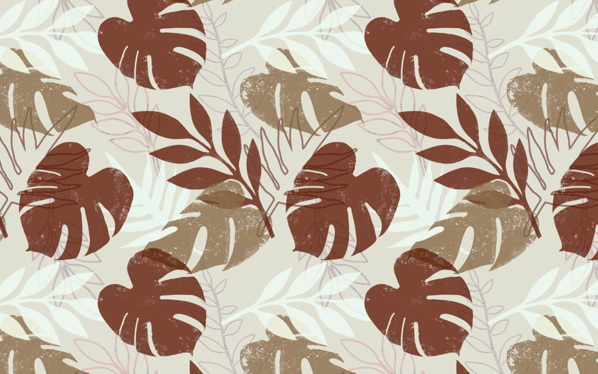 Maroon and Beige Leaves Pattern Off-White BG Seamless