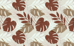 Maroon and Beige Leaves Pattern Off-White BG Seamless