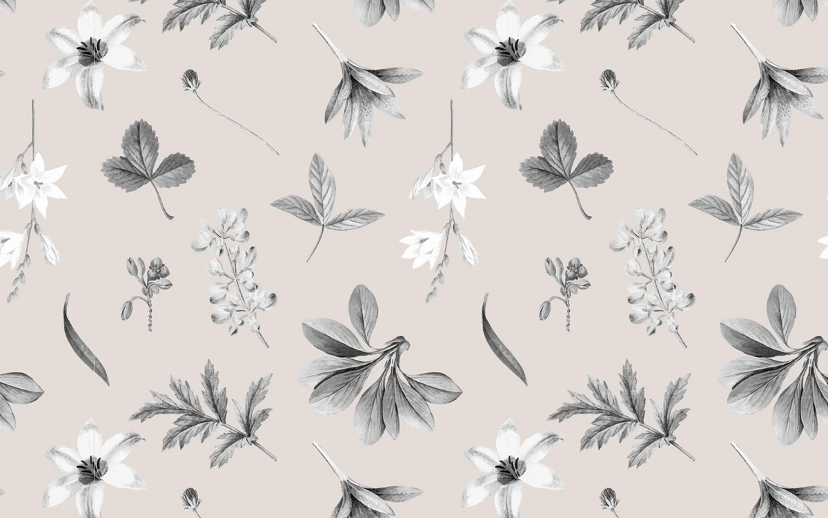 Monotone Gray Leaves Cream BG Seamless