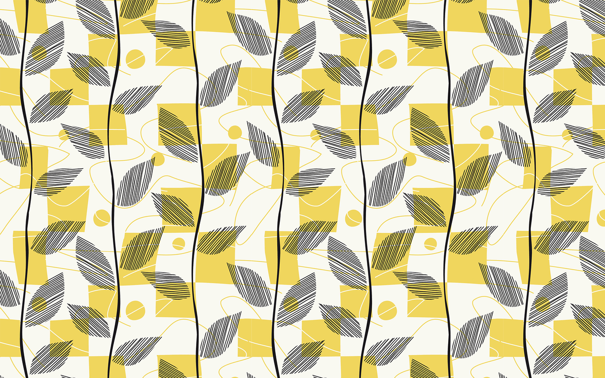 Black Leaves on Yellow Geometric Background