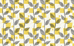 Black Leaves on Yellow Geometric Background