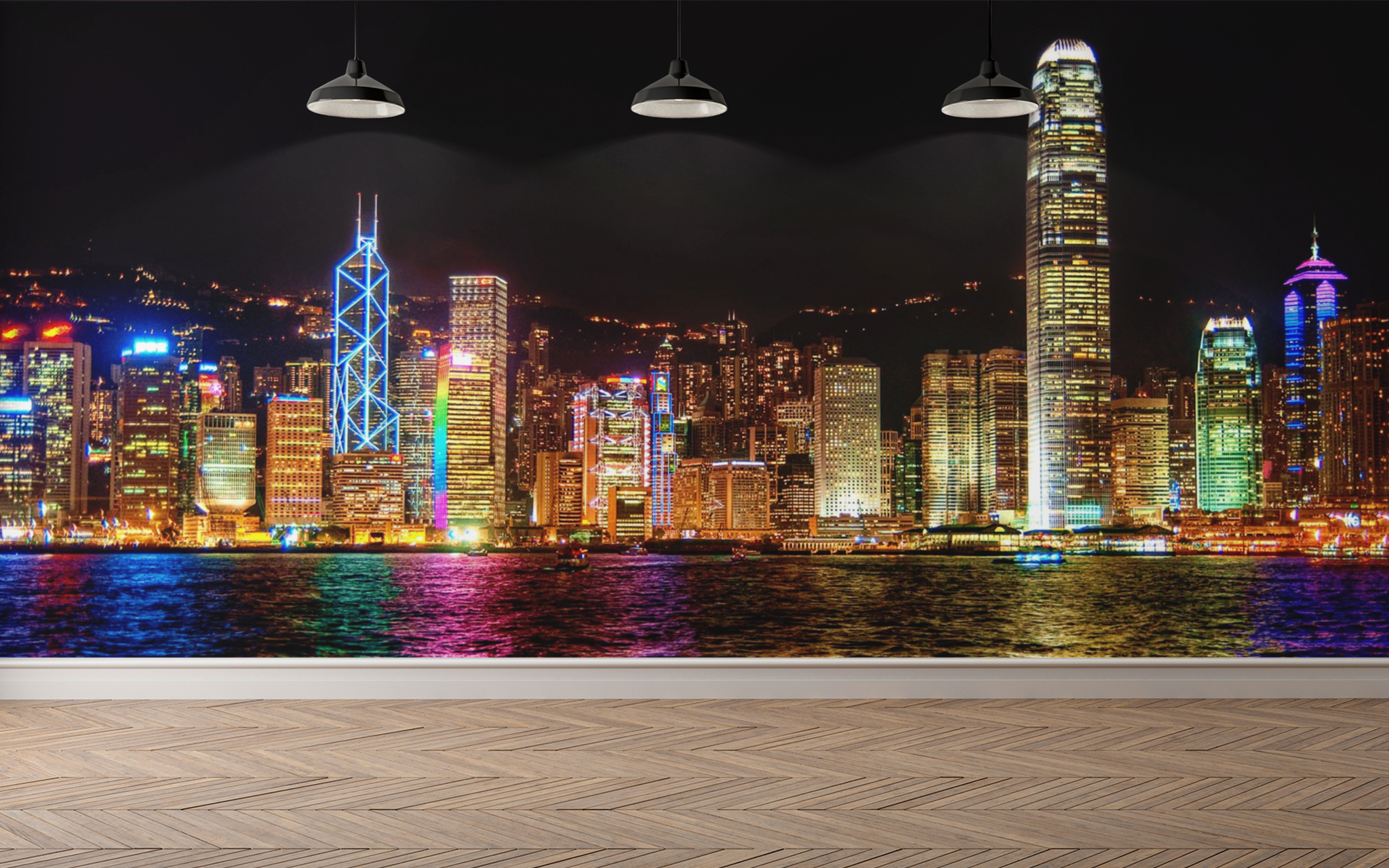 Colorful Modern City Skyline Night Scene