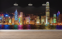 Colorful Modern City Skyline Night Scene