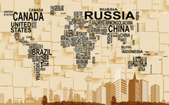 World Map in Cream 3D Rectangular Panel
