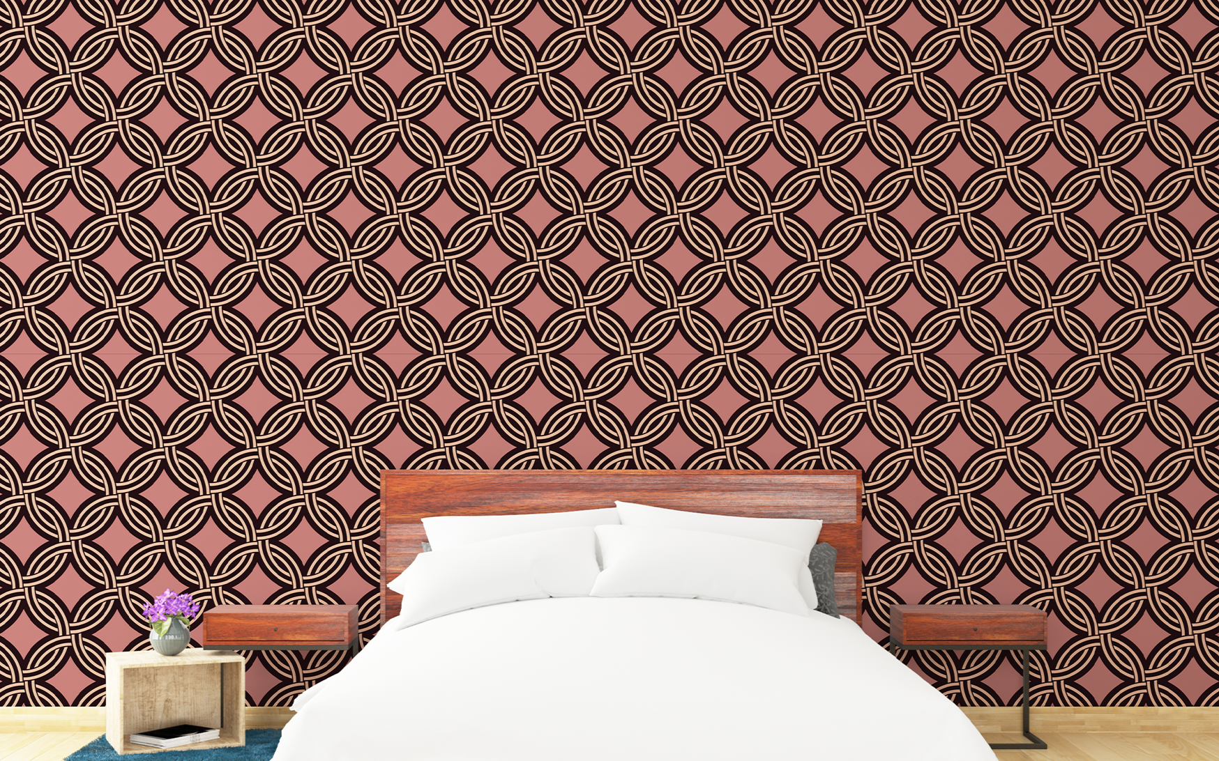 Round Chain Link Pattern Rose Pink BG Seamless