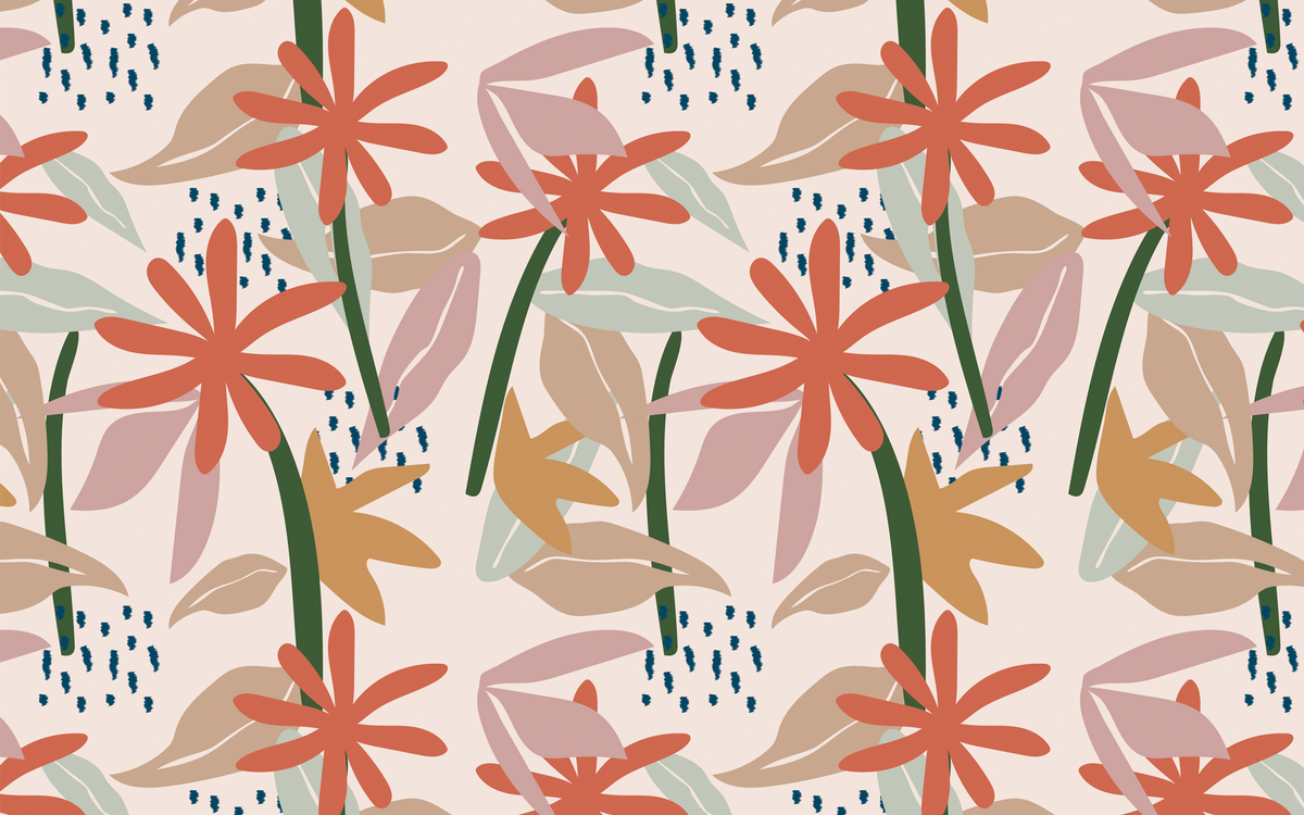 Rust Color Flowers Pattern Off-White BG Seamless