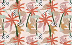 Rust Color Flowers Pattern Off-White BG Seamless