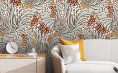 Small Leaves Pattern Light Gray BG Seamless