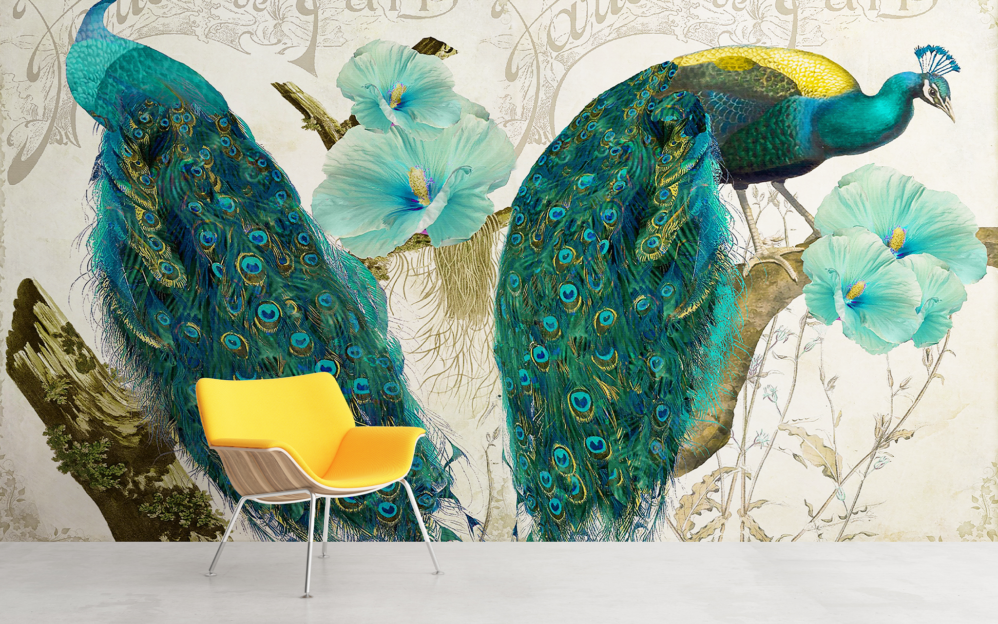 Twin Peacock French Background