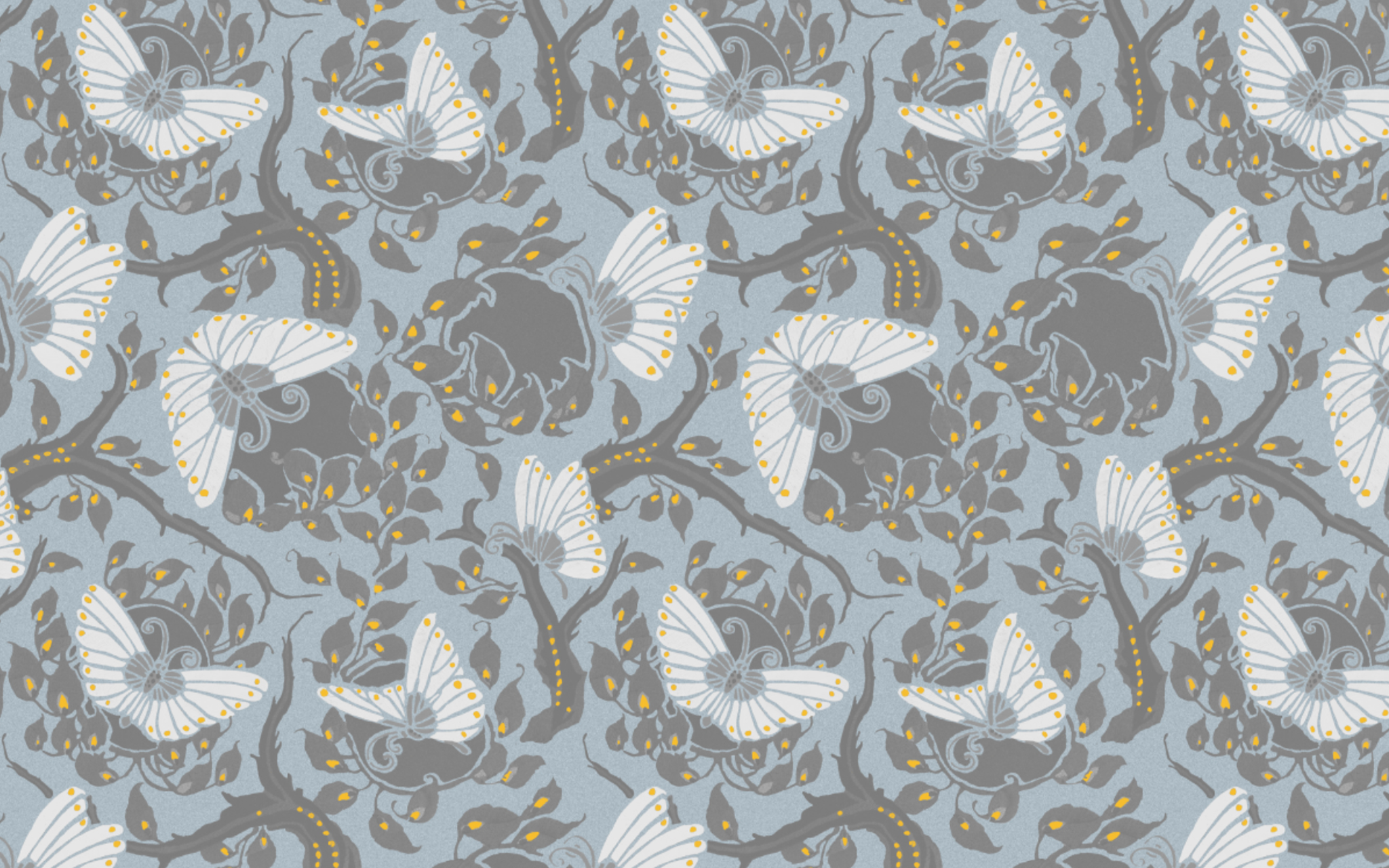 White Butterfly Pattern Light Blue BG Seamless on Throw Pillow