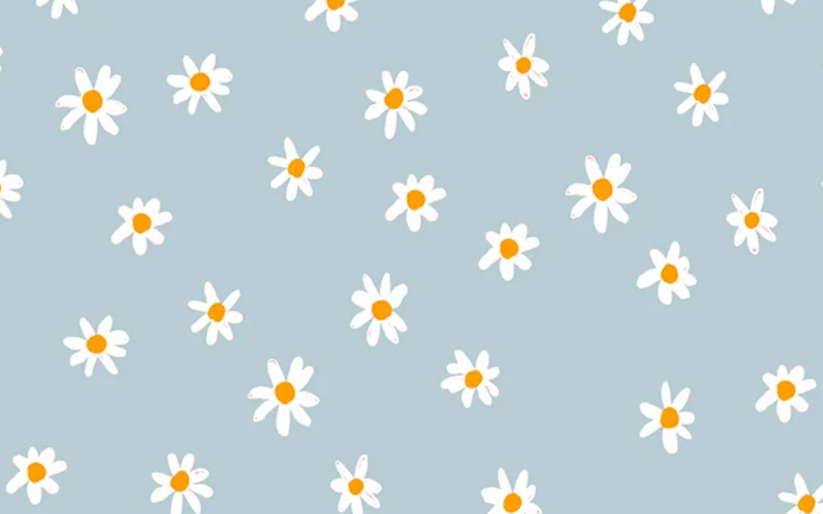 White Flower Pattern Light Blue BG Seamless