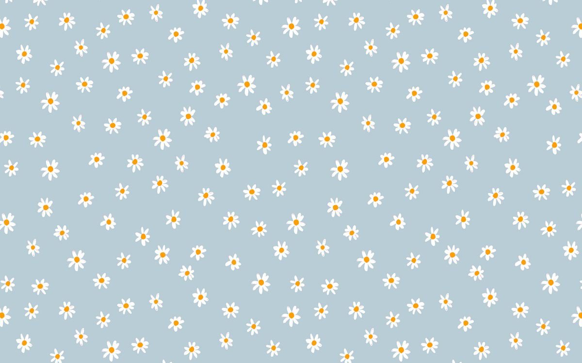 White Flower Pattern Light Blue BG Seamless