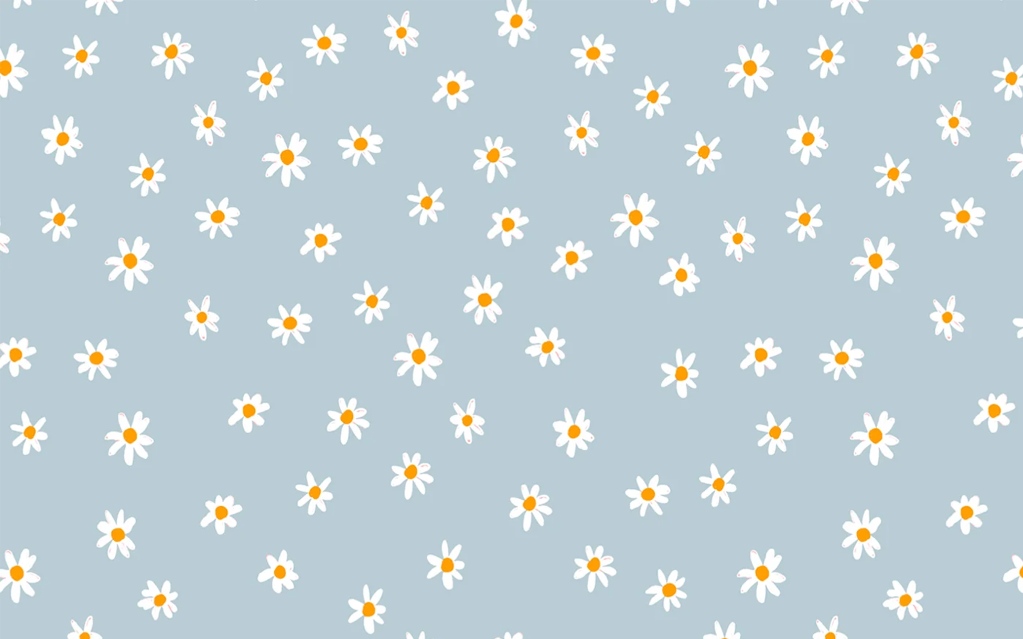 White Flower Pattern Light Blue BG Seamless