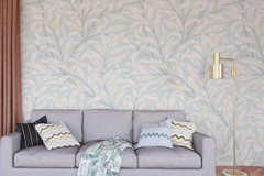 White Leaves Pattern Gray BG Seamless