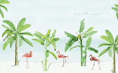 Banana Trees with Flamingos