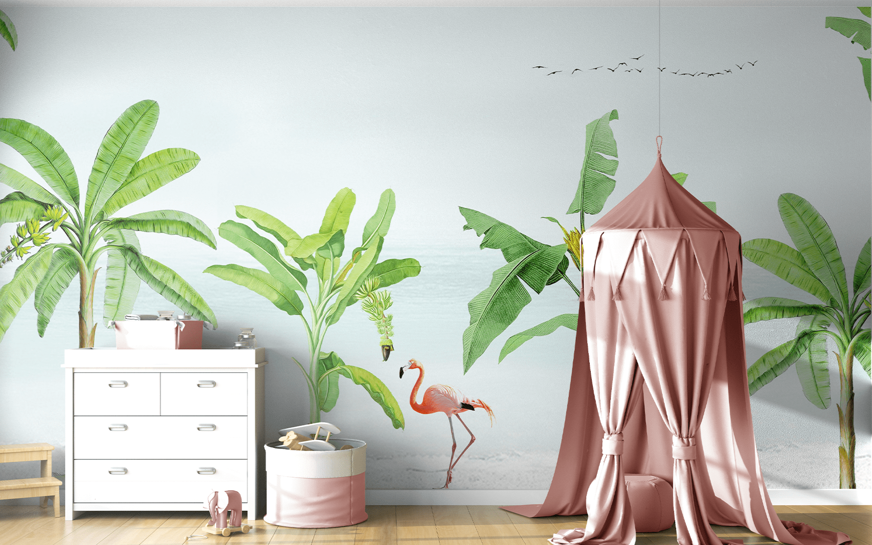 Banana Trees with Flamingos