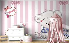 Teddy Bear and Hello Kitty in Pink and White Stripes
