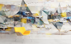 Yellow Birds Mountain Backdrop Abstract